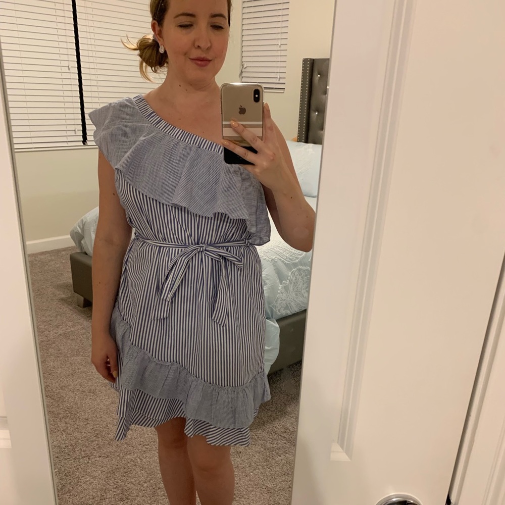 Eclair Dress One Shoulder Blue Sz L!
